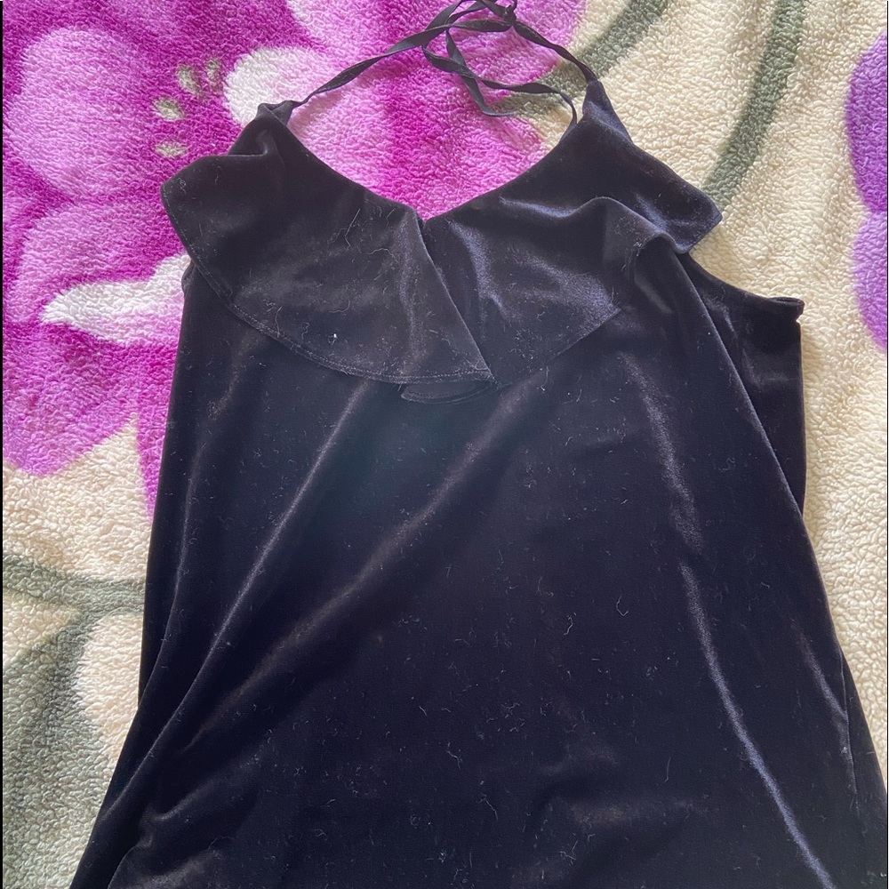 Velvet black tank ruffle top